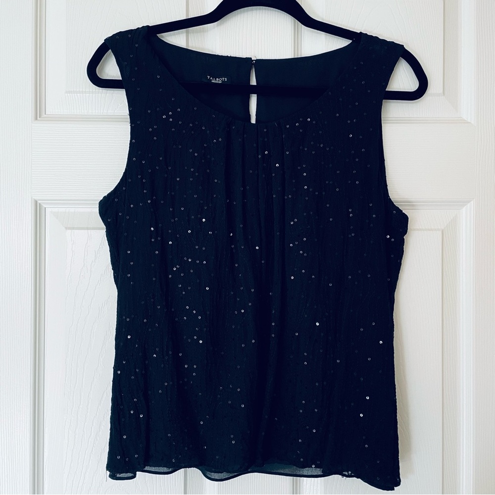 EUC ✨ Talbots 100% Silk Sleeveless Sequin Blouse | Elegant Black Party Top